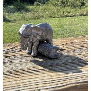 Vintage Pewter Baby Elephant Crossing Log Mini Collectible Figurine Initials RB